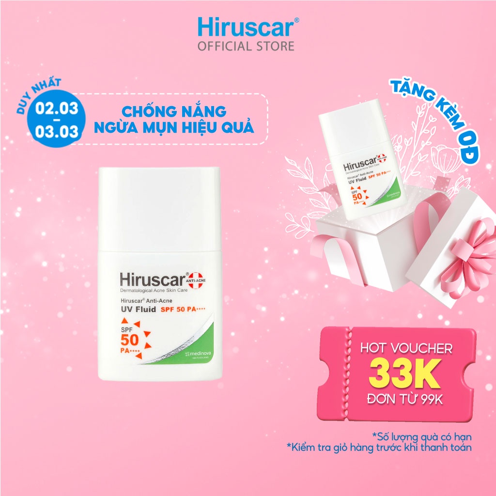 Sữa chống nắng dành cho da dầu, nhờn mụn Hiruscar Anti-Acne UV Fluid 25g SPF50 PA++++