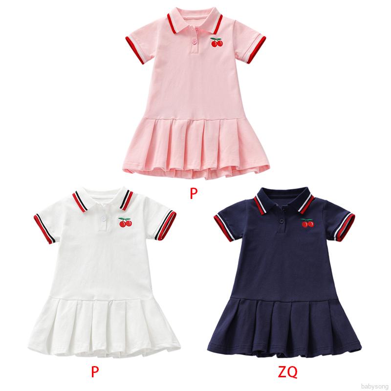 Đầm thun polo tay ngắn in hình quả cherry cho bé gái