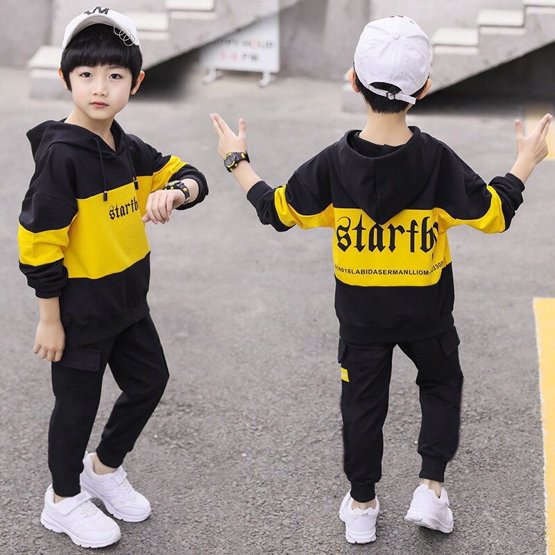 Bộ quần áo thu đông hoodie trẻ em 14-45kg dành cho bé trai mẫu Ba Khoang có mũ chất vải dày dặn giữ ấm tốt