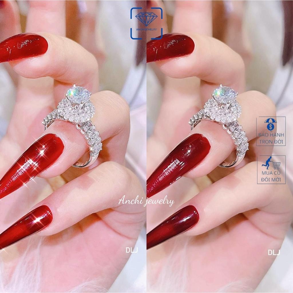 Nhẫn nữ xi mạ bạch kim đá chủ cao, chuẩn bạc ý 925 cao cấp sang chảnh - Anchi jewelry