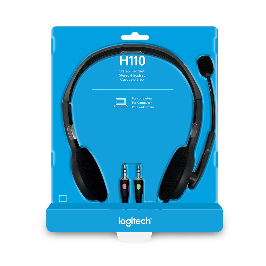 LOGITECH H110 STEREO HEADSET - HÀNG CHÍNH HÃNG - Tai nghe 2 giắc 3.5mm dành cho Máy tính