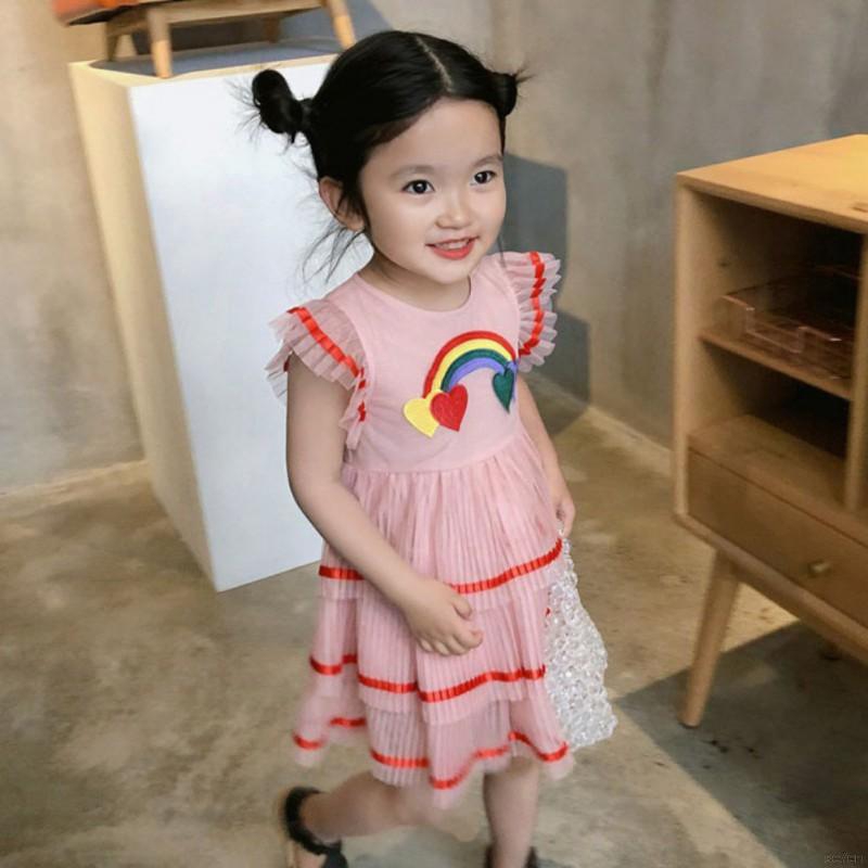 Đầm xòe thêu hình cầu vồng thời trang xinh xắn cho bé gái