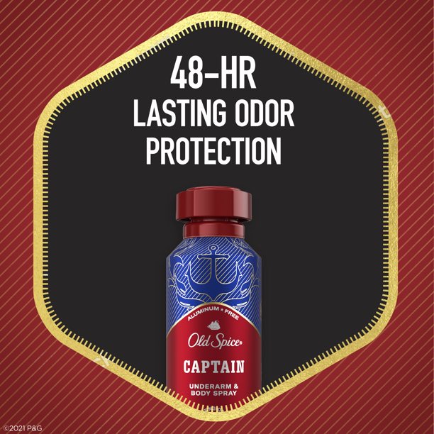 Xịt Khử Mùi Old Spice Captain Aluminum Free Body Spray Fresh Scent Of Water, Citrus & Subtle Green Notes 144Gr