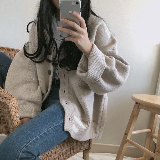 Áo Khoác Cardigan Dệt Kim Tay Dài Dáng Rộng Cổ Chữ V Phong Cách Anh Quốc