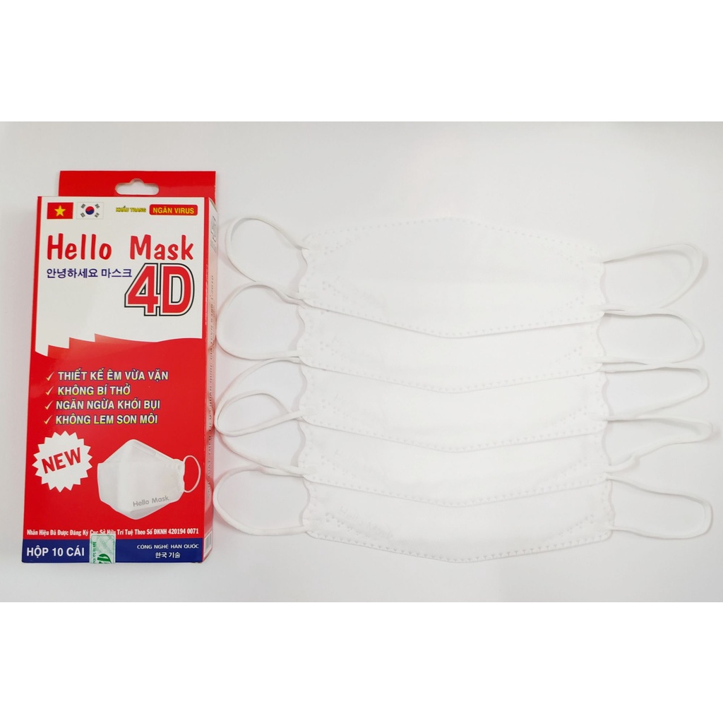 Khẩu trang 4D kháng khuẩn Hello Mask (10c/hộp)