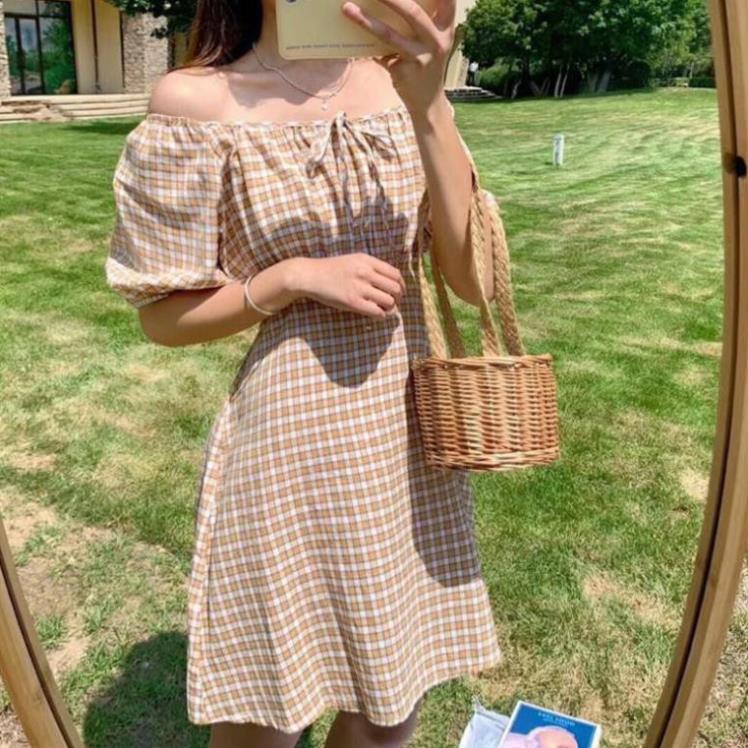 Váy Nữ Quảng Châu Kẻ Caro Chun Vai Cực Xinh M842 -Teen 888