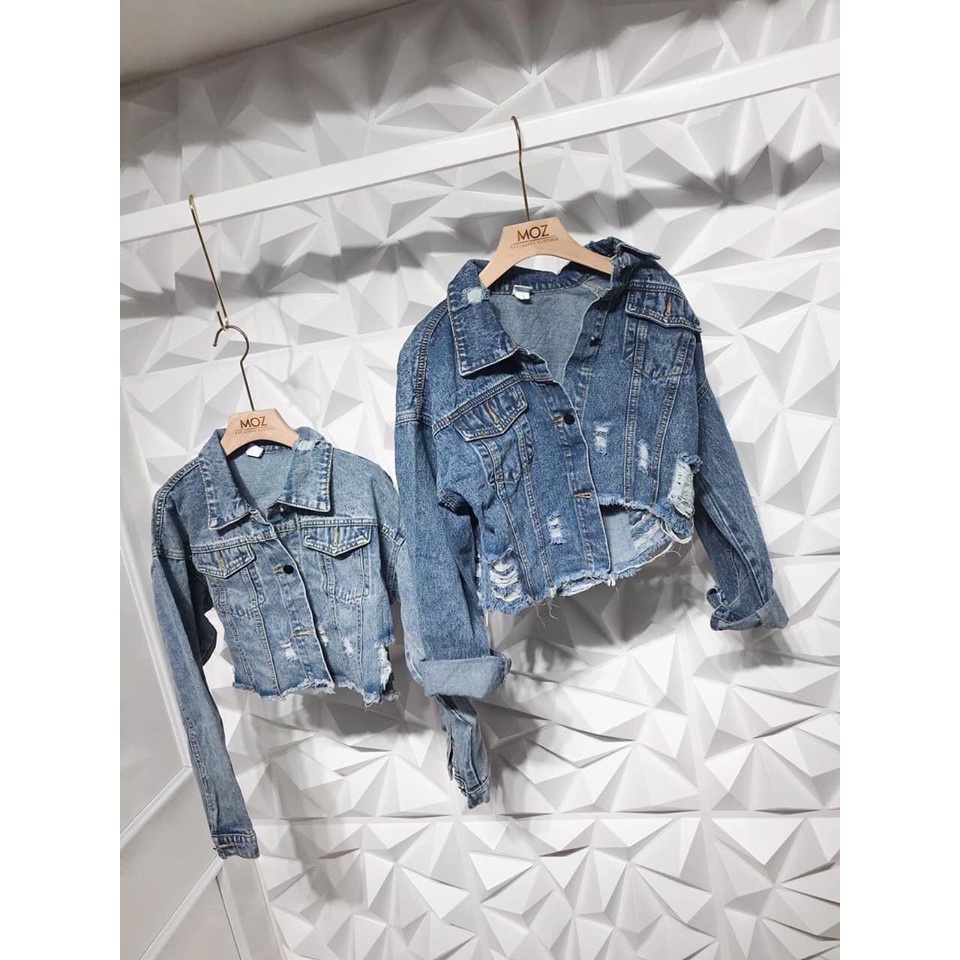 Áo khoác jean nữ, áo bò rách croptop tay bồng dáng ngắn phong cách ulzzang hàn quốc, TONGKHOQUANAONU