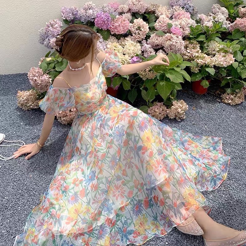 Đầm midi 2 dây mảnh rớt vai đan lưng (Hàng quảng châu taobao)