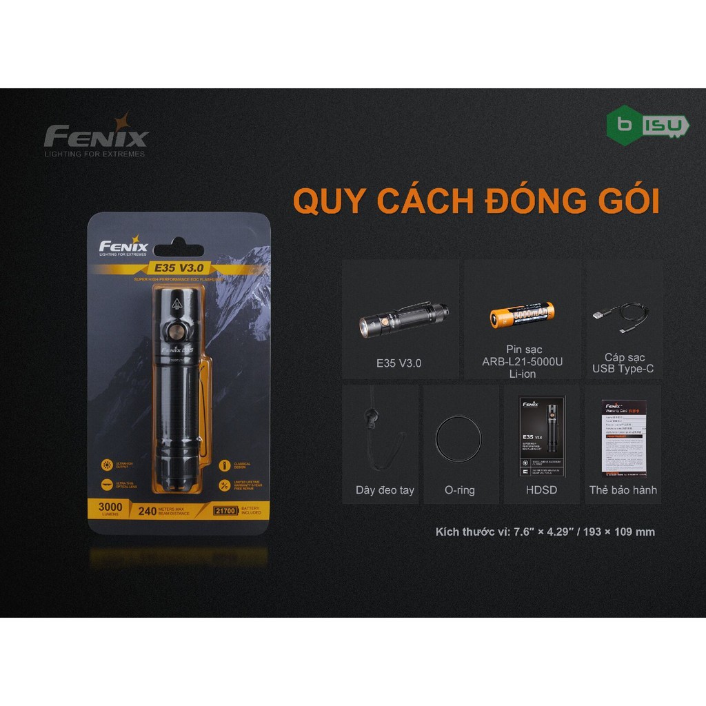 ĐẠI LÝ ĐỘC QUYỀN FENIX - Đèn pin Fenix - E35 V3.0 SST70 - 3000 Lumens