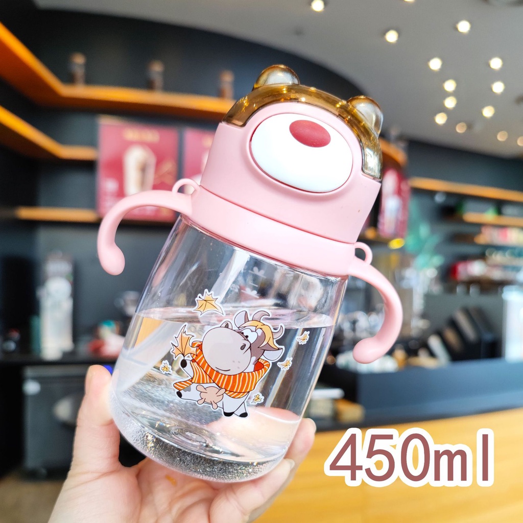 Bình nước tai gấu 450ml có dây đeo an toàn cho bé