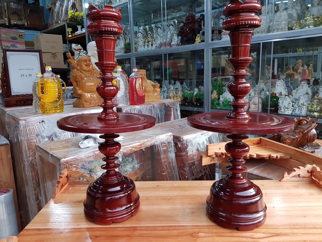 Cặp chân đèn gỗ xà cừ cao 41 cm