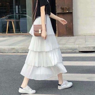 Chân váy lụa xếp ly 4 tầng cho nữ
