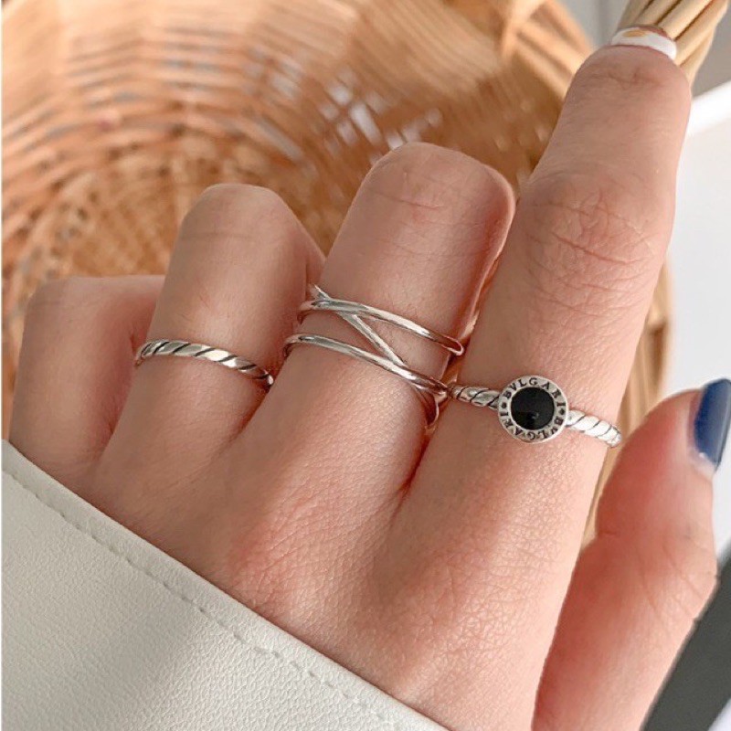 Nhẫn bạc nhẫn nữ đính đá đơn giản unisex phong cách retro CHILLEE