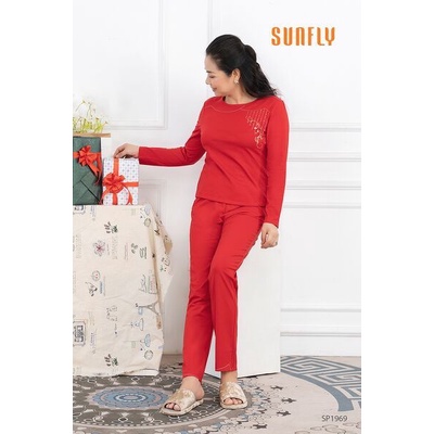 Bộ đồ mặc nhà nữ cotton SUNFLY áo dài quần dài SP1969