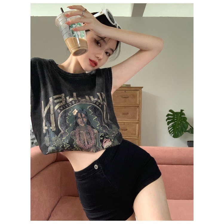 Áo Thun Sát Nách Form Rộng Phong Cách Retro Dành Cho Nữ