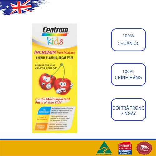 Siro cho trẻ biếng ăn Centrum Kids Incremin Iron Mixture Cherry Flavour 200ml chuẩn Úc (SP3)