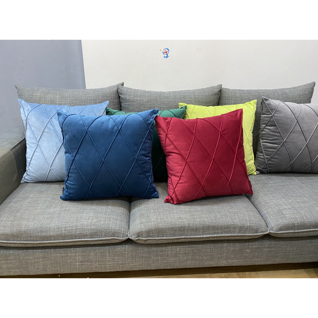 Gối tựa lưng trang trí sofa dập gân quả trám vải nhung cao cấp