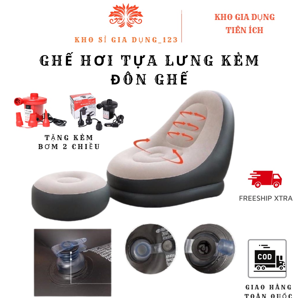 Ghế hơi- Đệm Hơi- Ghế hơi tựa lưng cao cấp êm ái dùng cho cả gia đình thư giãn tặng kèm bơm hơi Mini cực kỳ tiện lợi.