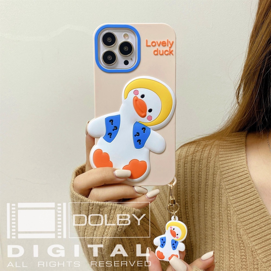 Ốp Điện Thoại Silicon Hình Vịt Kèm Dây Đeo Cho iPhone 13 12 11 Pro Max XR XS Max X 7 8 6 6S Plus add pendant to prevent falling