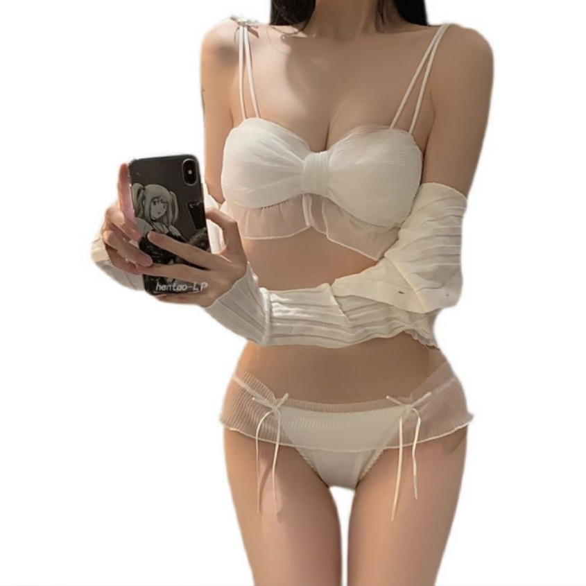 Set Áo Lót Nâng Ngực &amp; Quần Lót Nữ Phối Ren Màu Hồng Dễ Thương