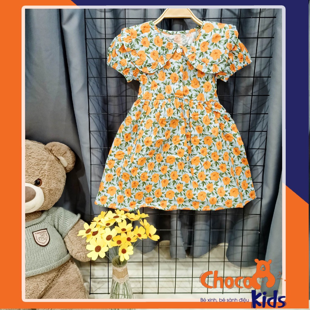 Đầm Tết cho bé cổ lá sen đầm đi tiệc màu cam