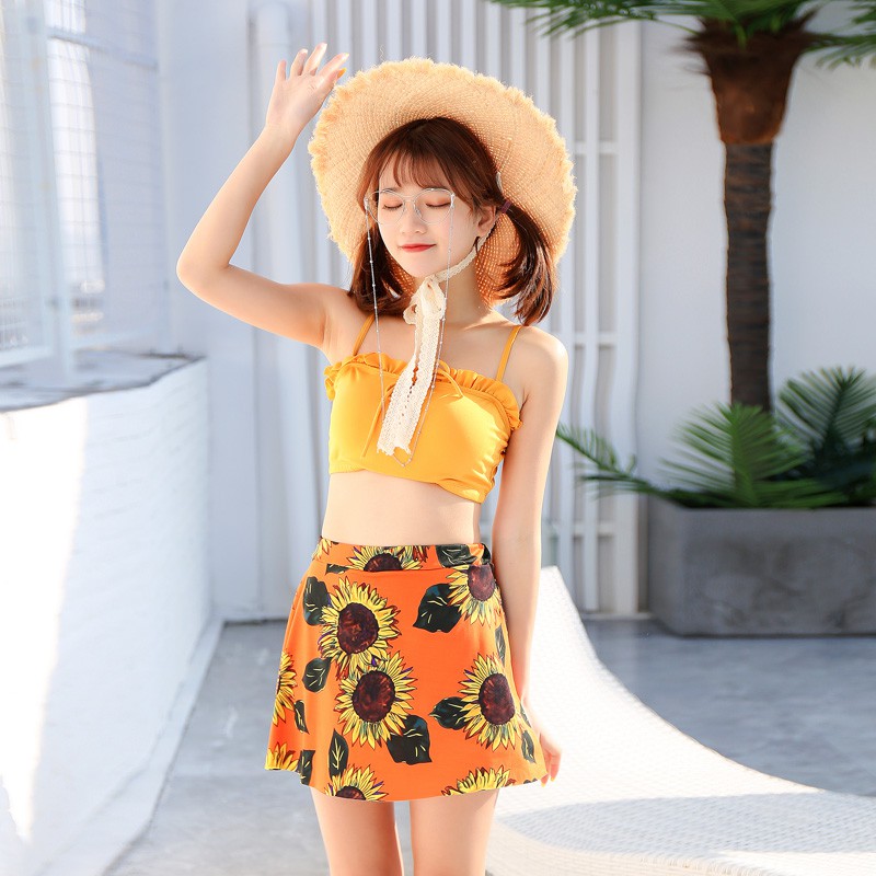 Đồ bơi đi tắm biển kiểu bikini 2 mảnh họa tiết hoa hướng dương | BigBuy360 - bigbuy360.vn