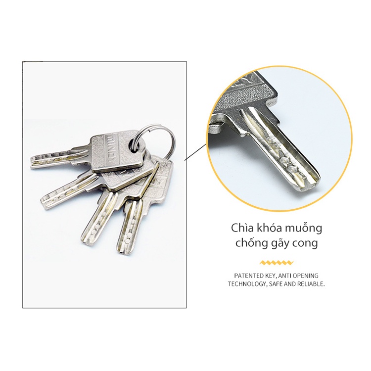 Ổ Khóa Cửa Mindy Cao Cấp Chính Hãng Chống Trộm, Càng Ngắn Kích Thước 40mm/50mm/60mm, Chìa Khóa Muỗng