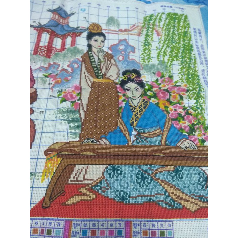 Tranh thêu thành phẩm tám nàng tiên cầm kì thư họa