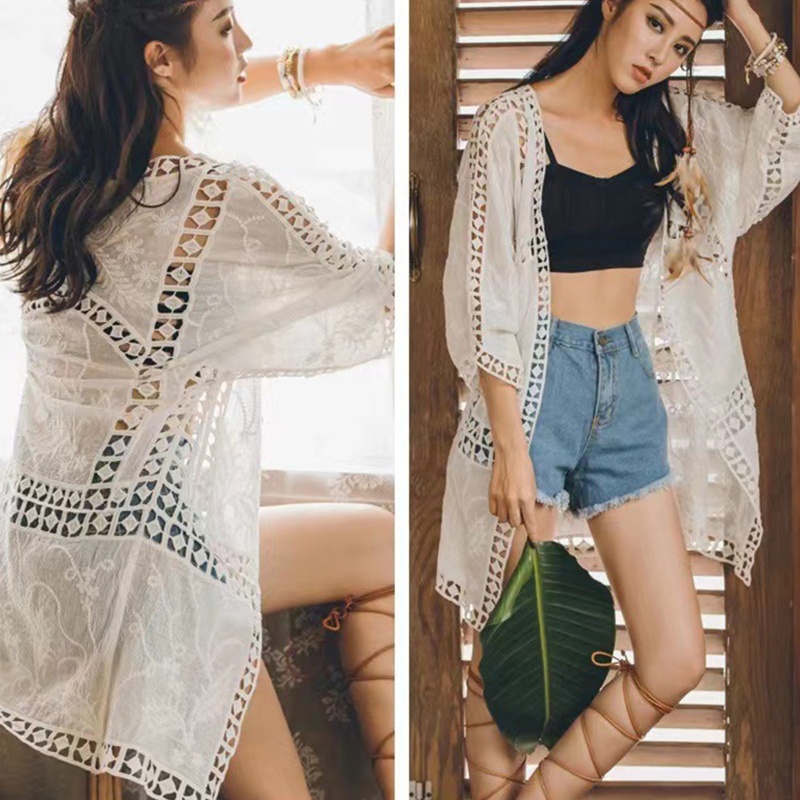Áo Khoác Kimono Tay Lỡ 3/4 Thêu Họa Tiết Phong Cách Boho Thời Trang Cho Nữ