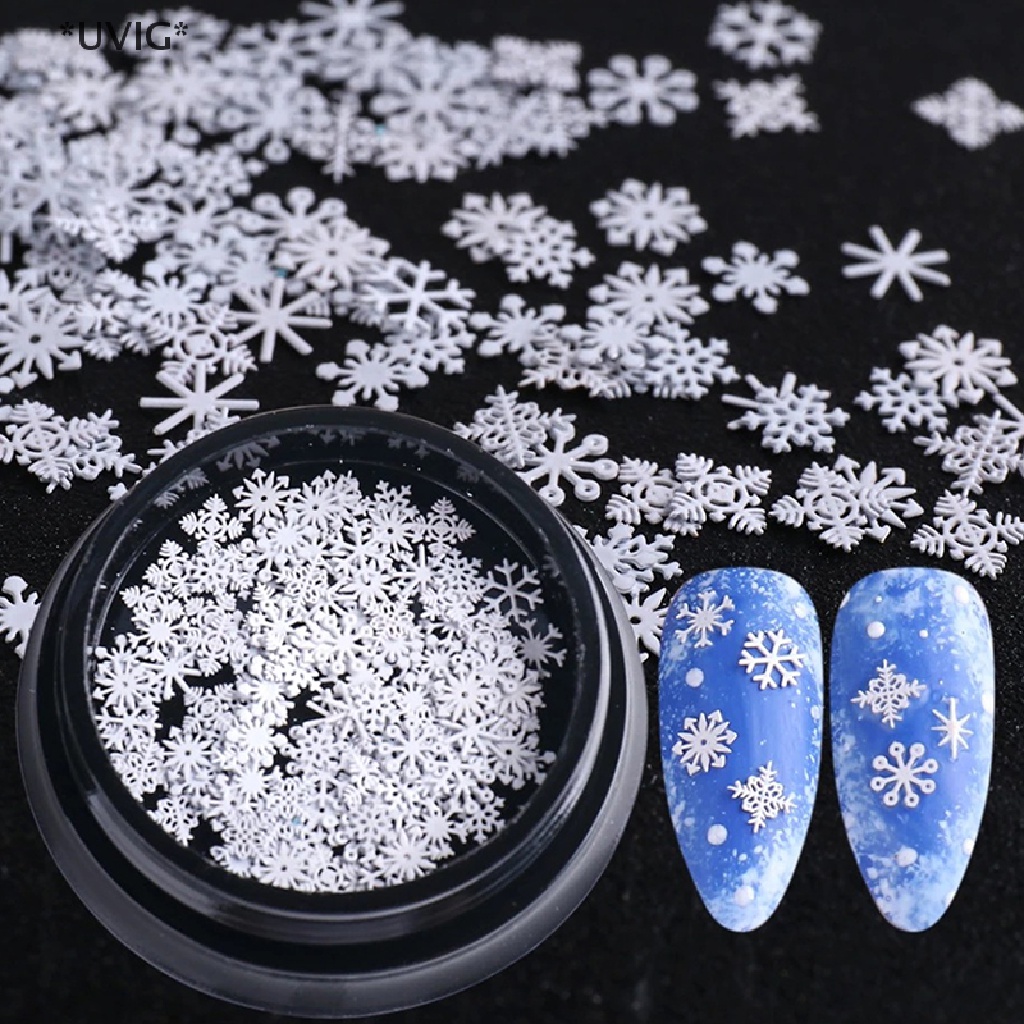 [[UVIG]] 1 Bottle/100pcs Nail Art Decorations for 2022 New Year Winter White Snowflakes [Hot Sell]