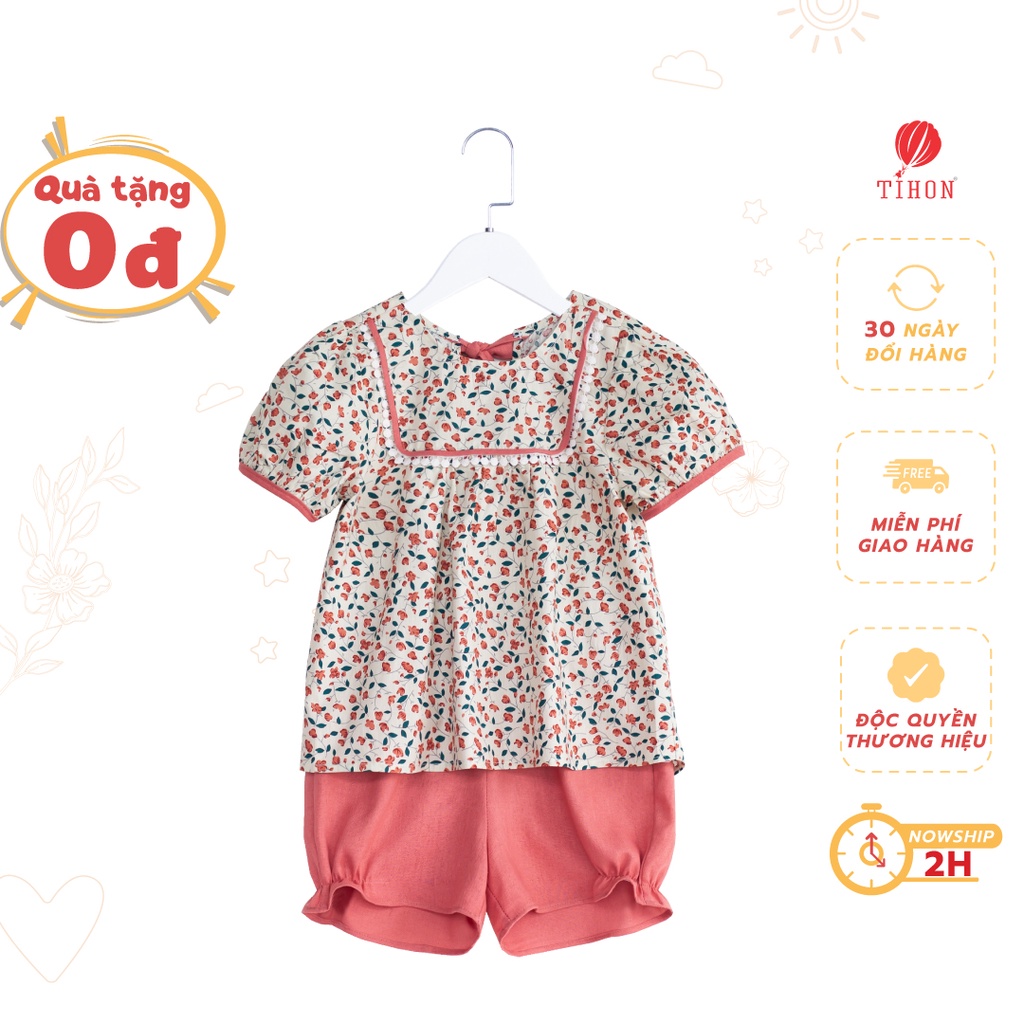 Bộ Quần Áo Bé Gái TIHON Họa Tiết Hoa, Phong Cách Hàn Quốc Siêu Xinh SET0750195