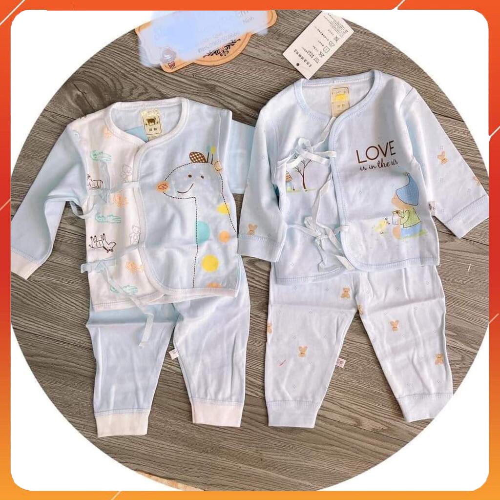 Bộ quần áo trẻ em dài tay cho bé  SS02, Bộ sơ sinh dài tay thu đông cao cấp cho be trai bé gái từ 3-7kg Kangmin-kids