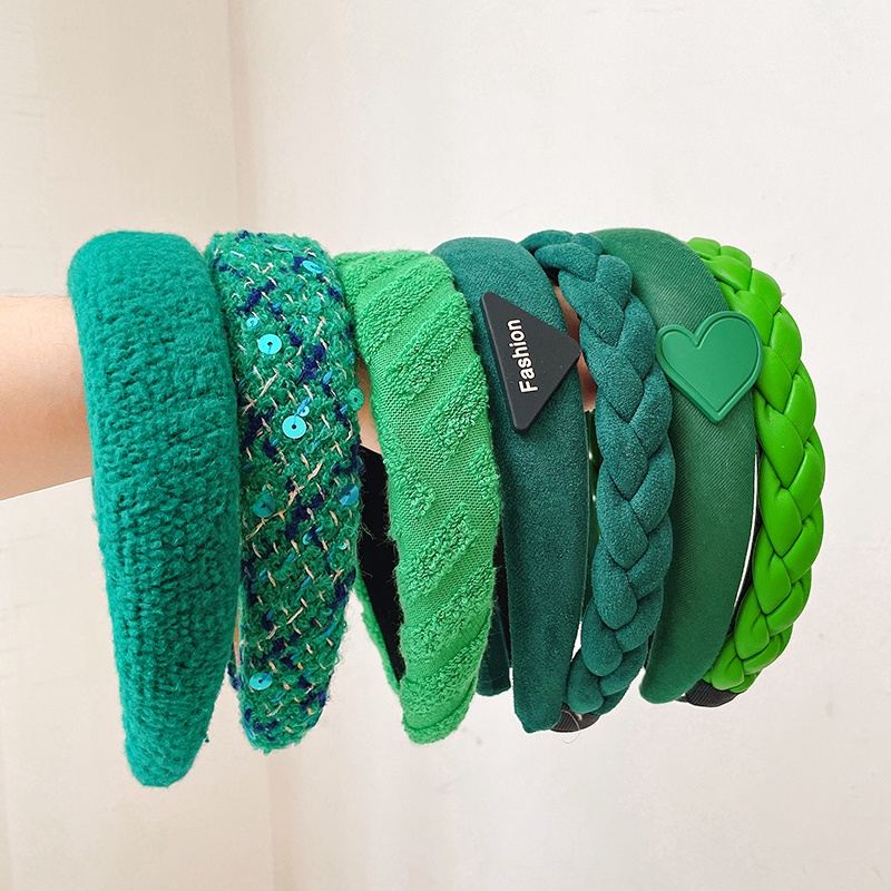 Băng Đô Vải Nhung Bản Rộng Màu Xanh Lá Thời Trang Hàn Quốc