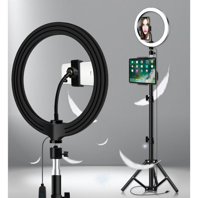 Đèn Livestream 30cm Có 1 Kẹp Điện Thoại + Chân 2m1 - Đèn Hỗ Trợ Chụp Ảnh, Phun Xăm, Bán Hàng -
