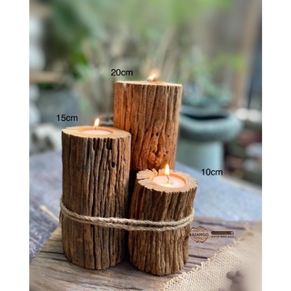 Chân đế nến gỗ lũa trang trí