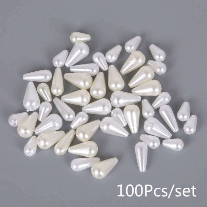 Set 100 hạt ngọc trai nhân tạo hình giọt nước bằng chất liệu acrylic dùng để làm đồ trang sức thủ công