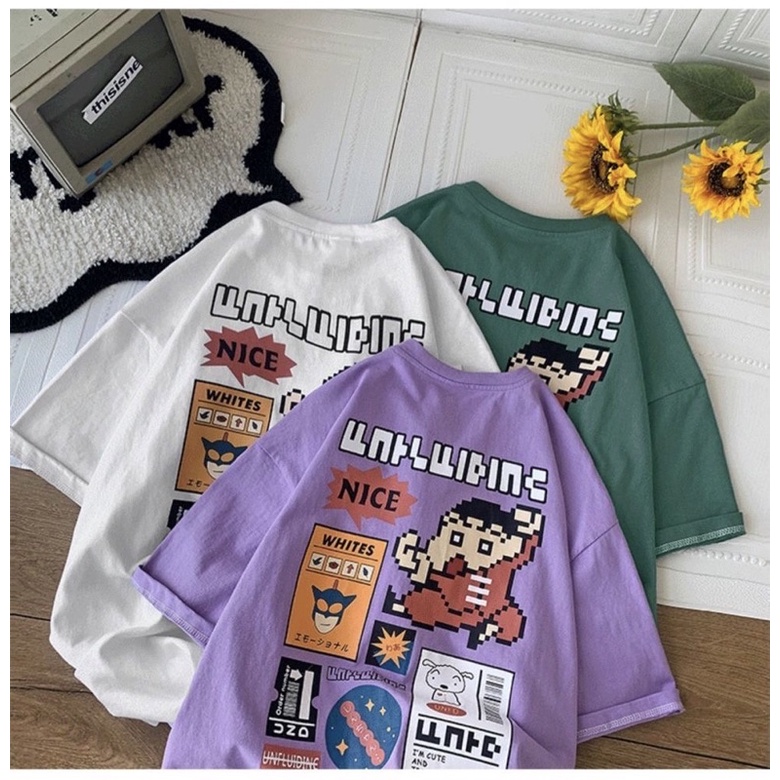 Áo thun tay lỡ nam nữ, áo phông unisex form rộng chất cotton mát mịn thấm hút mồ hôi in hình NICE