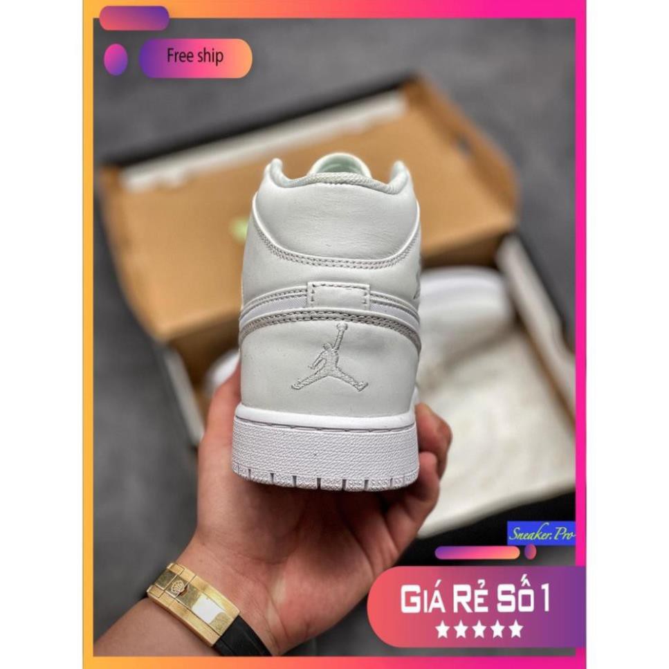 (FULL BOX + QUÀ TẶNG) Giày thể thao AIR Jordan 1 Mid Triple White cổ cao siêu đẹp dành cho nam và nữ | BigBuy360 - bigbuy360.vn