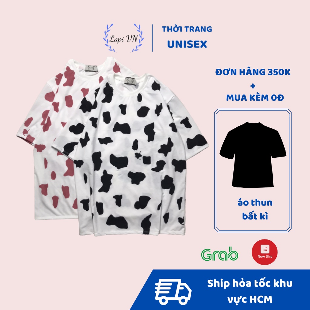 Áo Thun Nam Nữ Unisex Bò Sữa -Lapi VN, Chất Cotton Form Rộng Tay Lỡ Cổ Tròn Freesize, Big Size