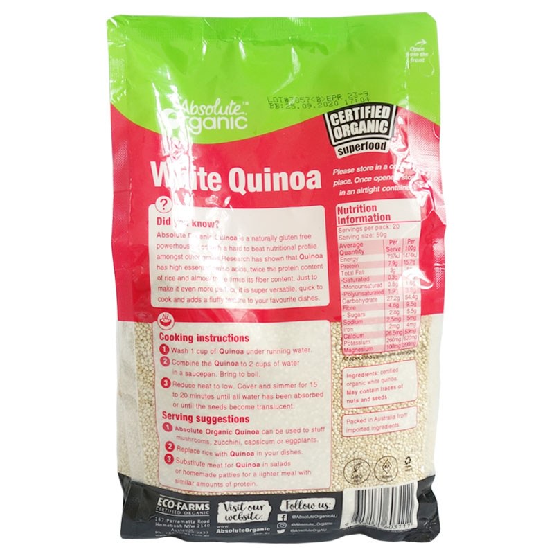 Hạt diêm mạch trắng 1Kg, diêm mach hỗn hợp 400g , óc chó hữu cơ 250g , yến mạch hữu cơ 700g của hãng Absolute Organic Úc
