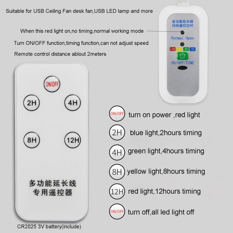 Cáp Nối Dài 5V Cổng USB Kèm Điều Khiển Từ Xa 2-12 Giờ Cho Quạt Đèn LED USB 1.5m