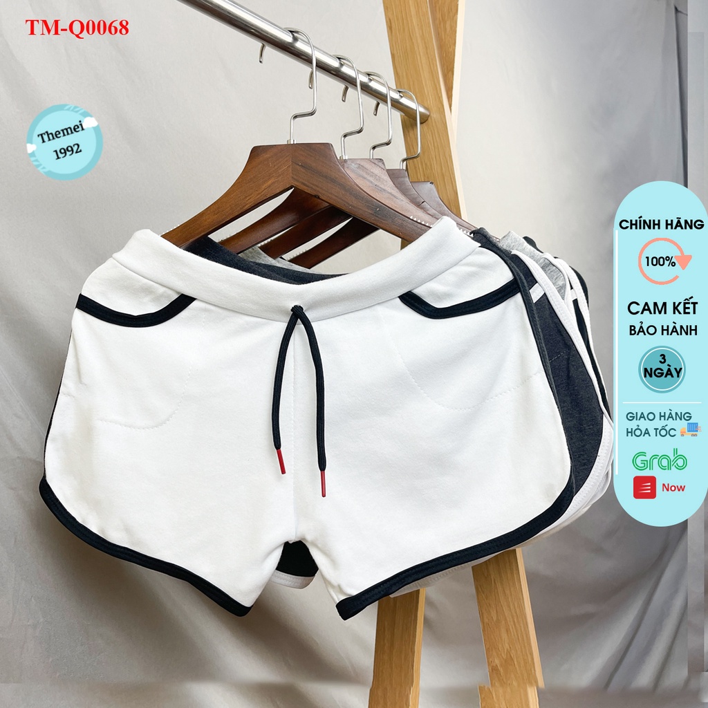 Quần đùi short nữ THE MEI 1992 cao cấp - Quần sooc nữ cạp chun chất Umi thể thao viền kẻ có túi 2 bên