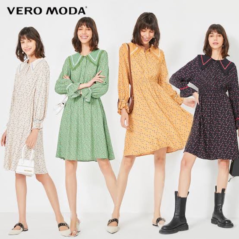 Váy đầm vải hoa nhí eo co giãn cổ peter pan cách điệu - Vero Moda thanh lịch