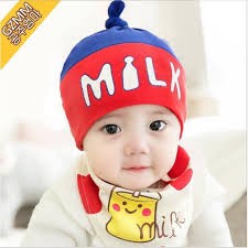 Set Mũ Cotton Kèm Yếm MILK Cho Bé