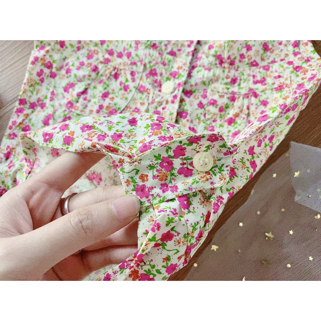 Áo Sơ Mi Hoa Sát Nách Hồng Nhạt Bé Gái