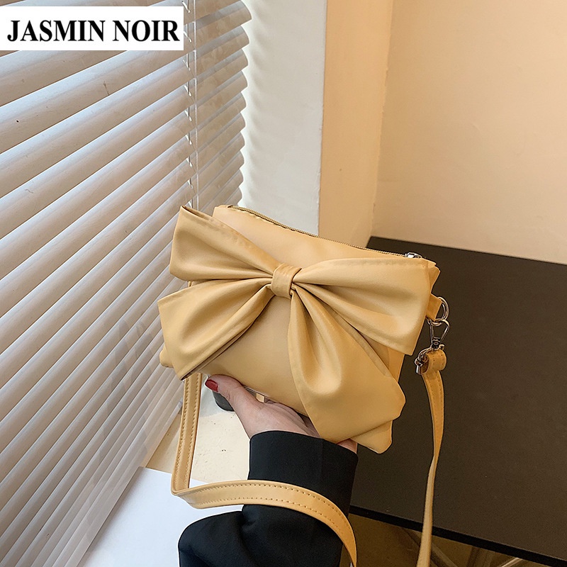 Túi xách JASMIN NOIR da PU dáng vuông nhỏ phối nơ đơn giản phong cách retro cho nữ