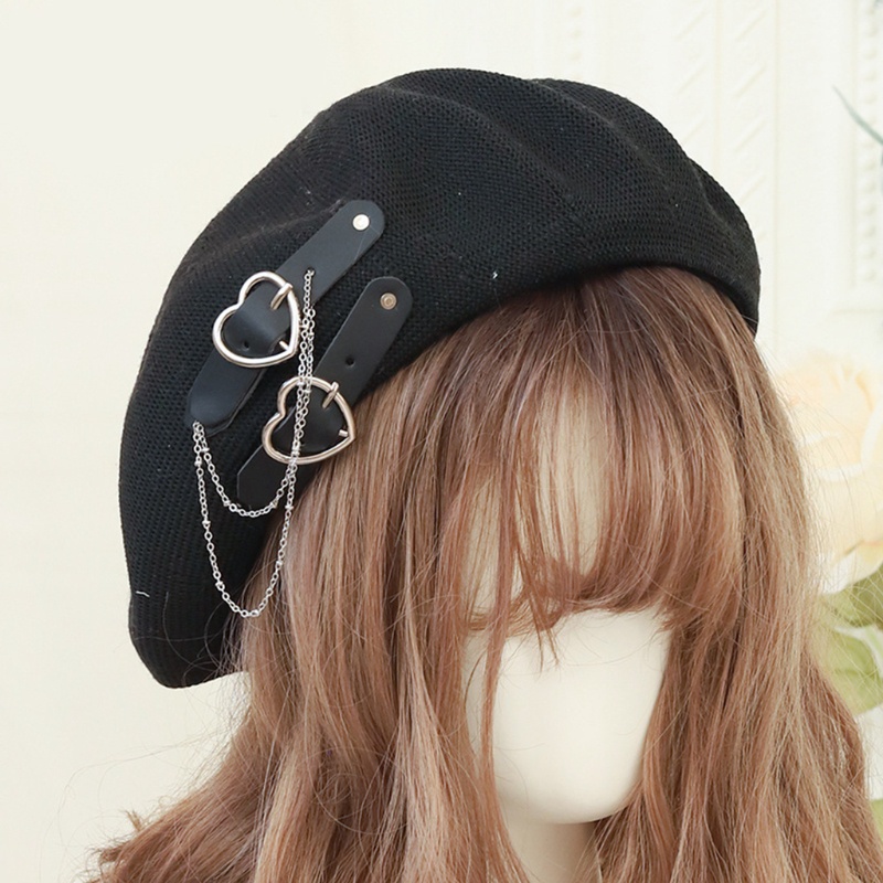 Mũ beret phối khóa hình trái tim phong cách lolita Nhật Bản thời trang cho nữ tùy chọn màu sắc 10mk