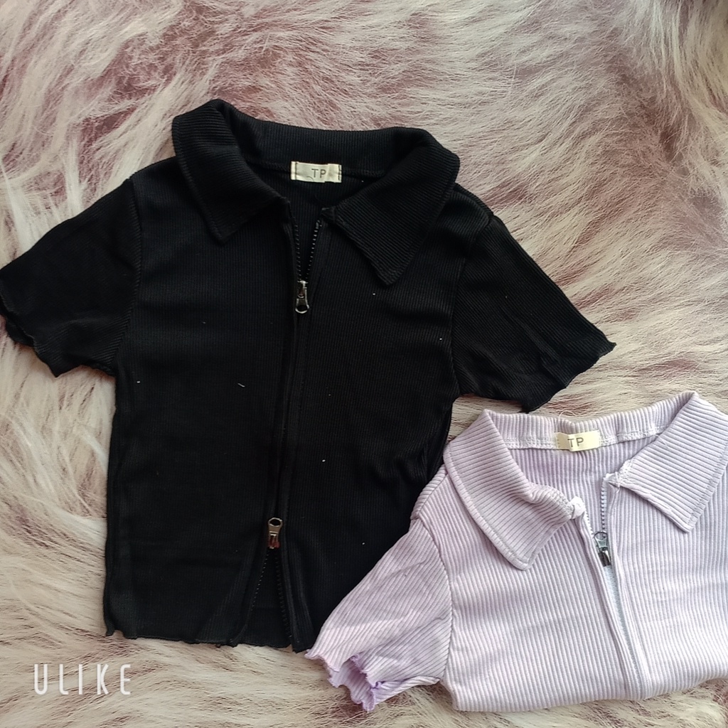🎀Áo thun cổ bẻ polo, tay ngắn, form ôm croptop,Dây kéo cổ và bụng vừa kín vừa hở👉Chiếc áo croptop có thể phối nhiều kiểu | BigBuy360 - bigbuy360.vn