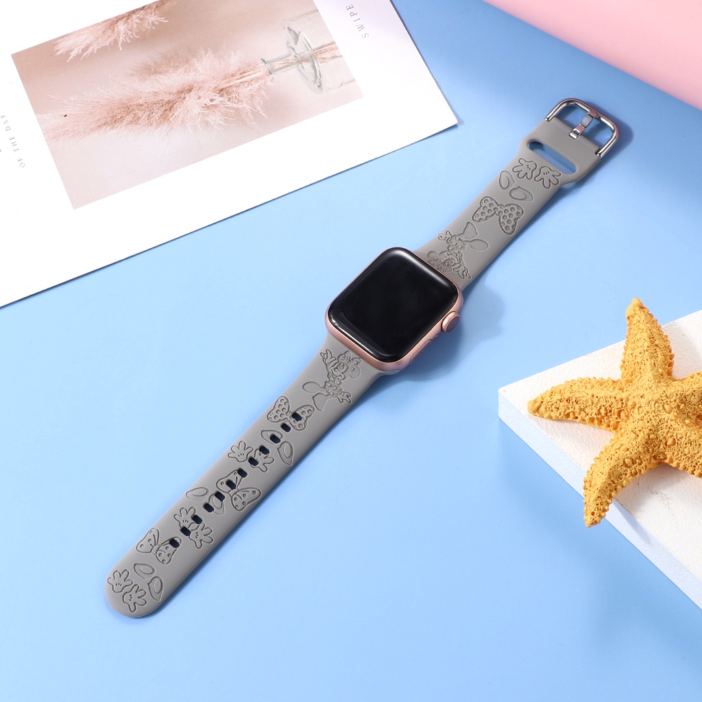 Dây Đeo Đồng Hồ Bằng Silicone Hình Mickey Cho Apple Watch 38mm 40mm 41mm 42mm 44mm 45mm Series 8 7 6 SE 5 4 3 2 1
