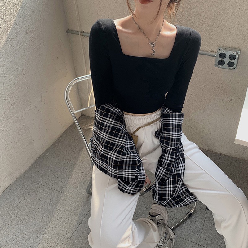 Áo croptop dài tay cổ vuông